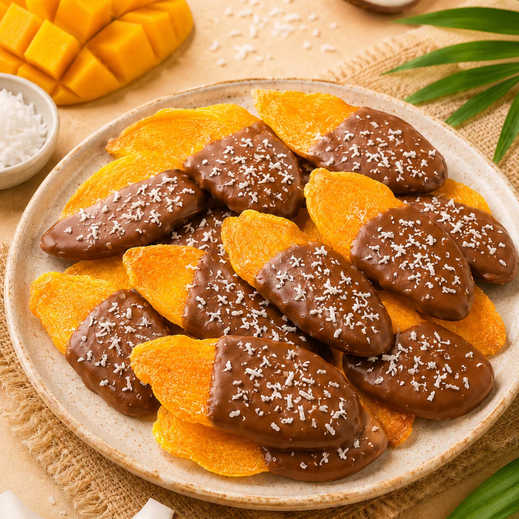 MILK CHOCOLATE & COCONUT DIPPED DRIED MANGO