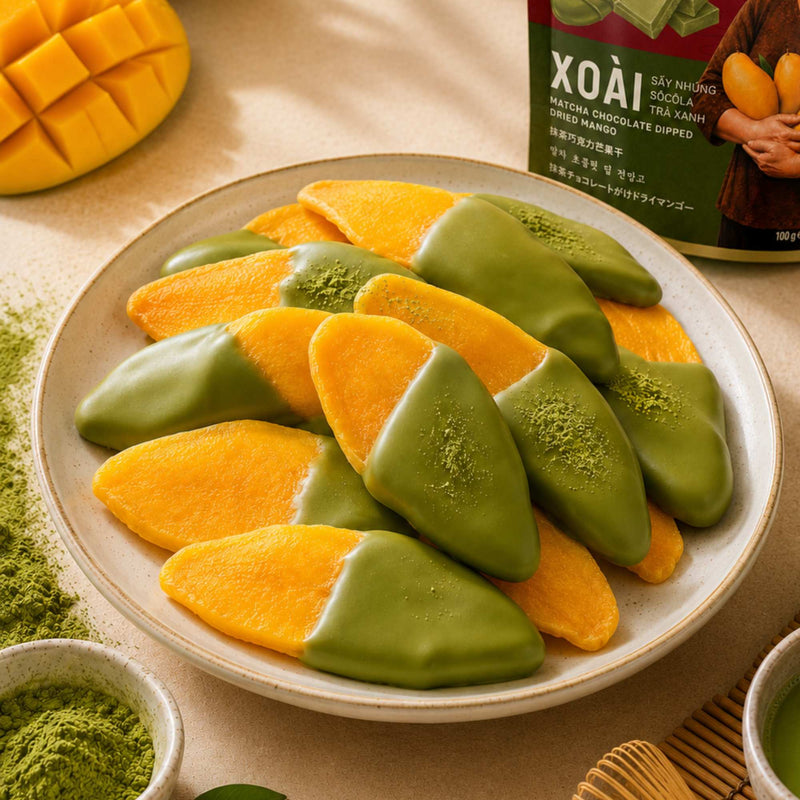 MATCHA CHOCOLATE DIPPED DRIED MANGO