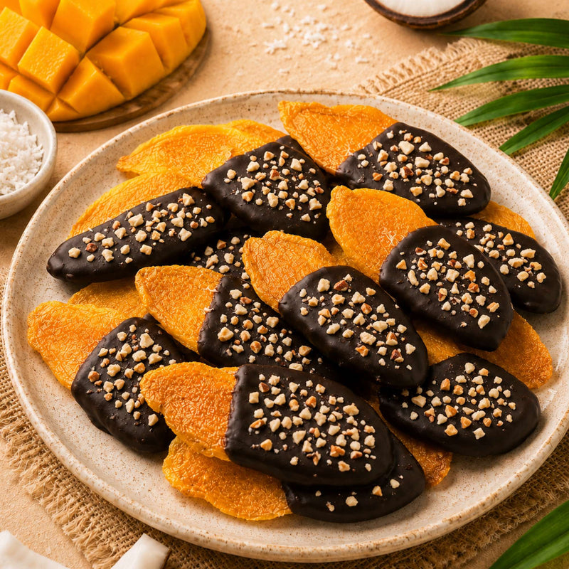 DARK CHOCOLATE & ALMOND DIPPED DRIED MANGO
